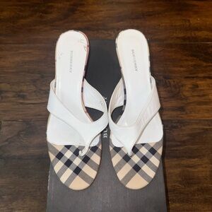 Burberry Women's Checkered White and Tan kitten sandals